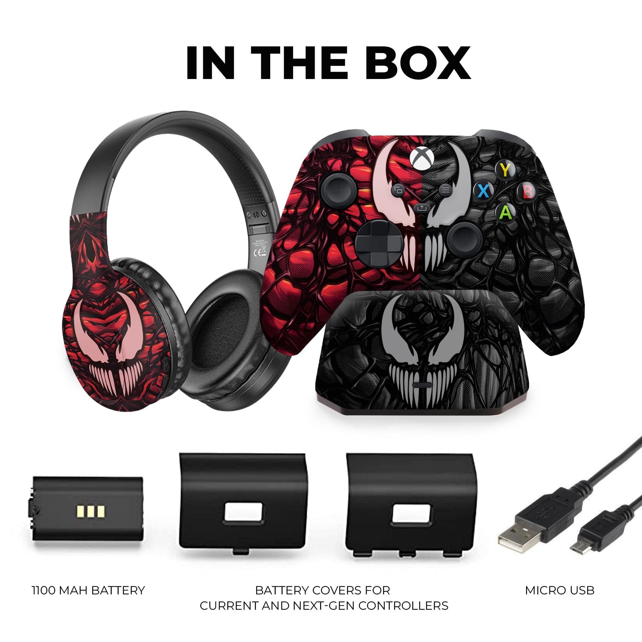 Venom Carnage inspired Xbox Series X Modded Controller with Charging Station & Headphone