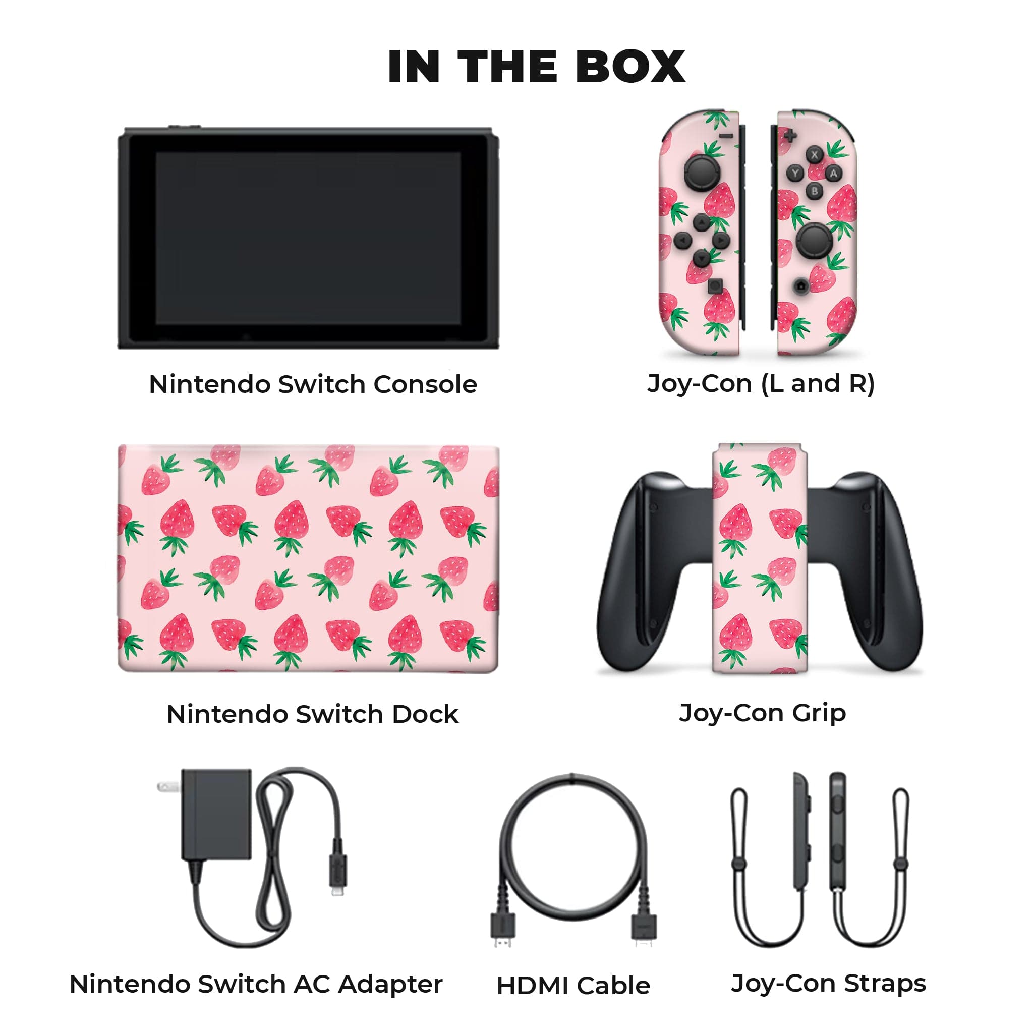Strawberry Custom Hydrodipped Nintendo Switch Console Full Set