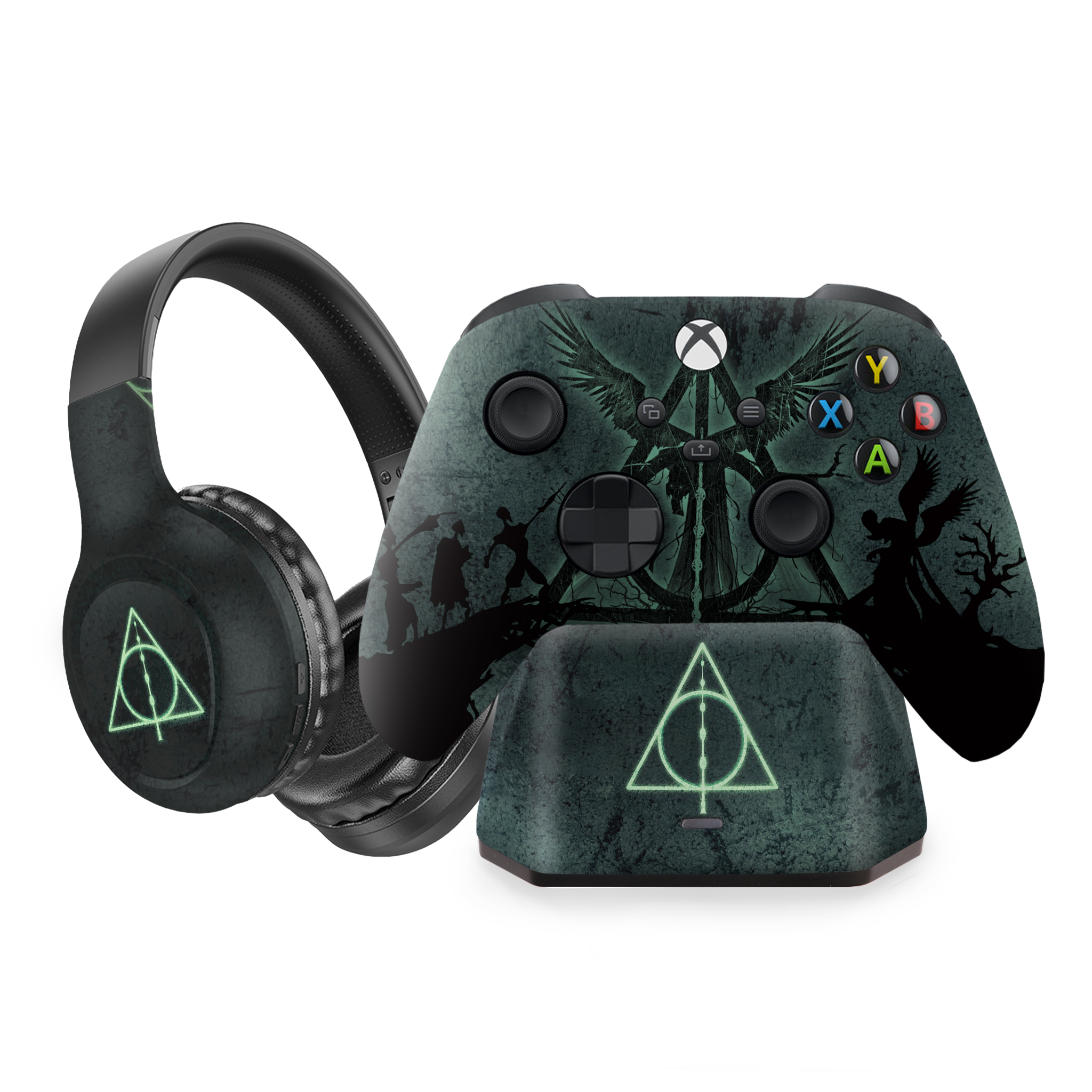 Harry Potter Deathly Hallows inspired Xbox Series X Modded Controller with Charging Station & Headphone