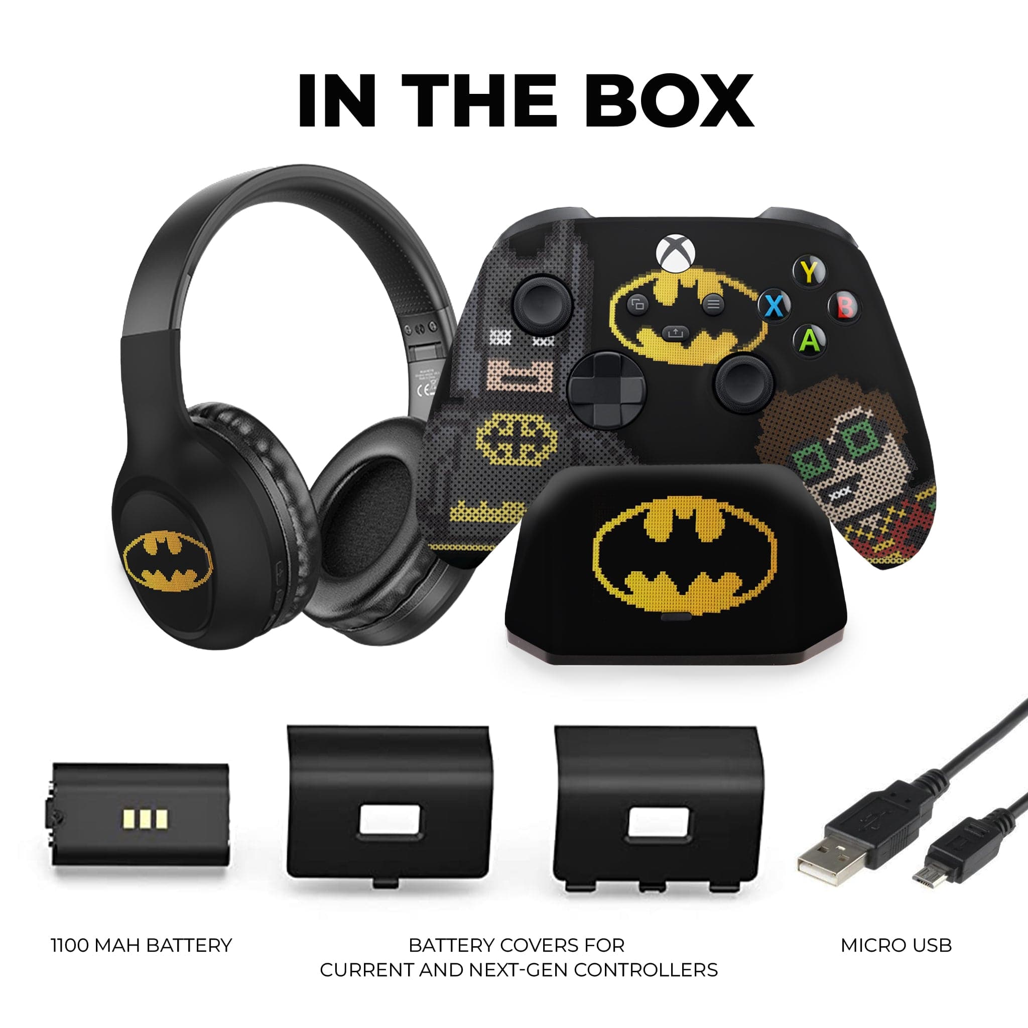 Lego Batman inspired Xbox Series X Modded Controller with Charging Station & Headphone